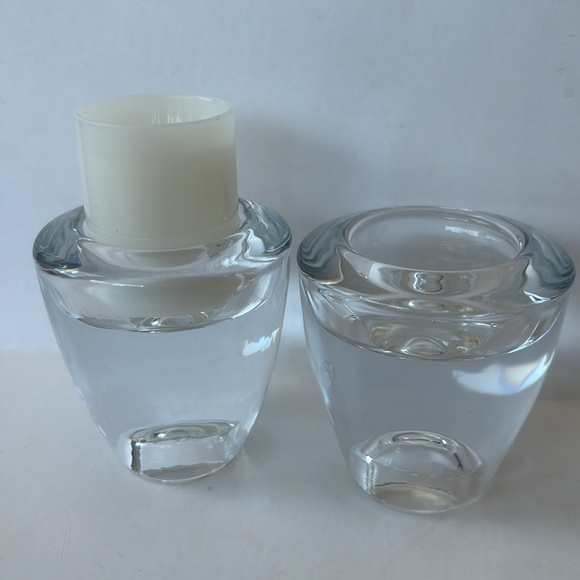 Heavy Glass votive and candle stick holder. Clear weighty glass set of two - Picture 5 of 7